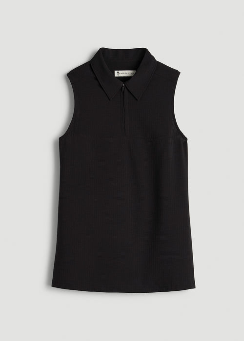 Coastal Perforated Sleeveless Polo for Tall Women in Black