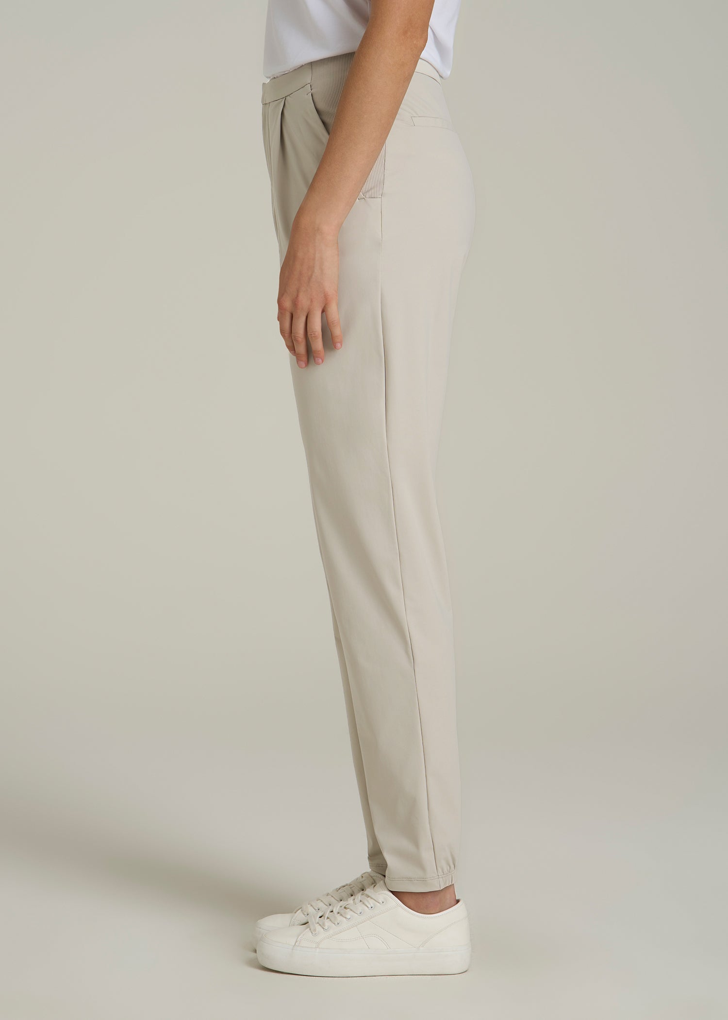 Commuter Pleated Jogger Pant for Tall Women in Stone
