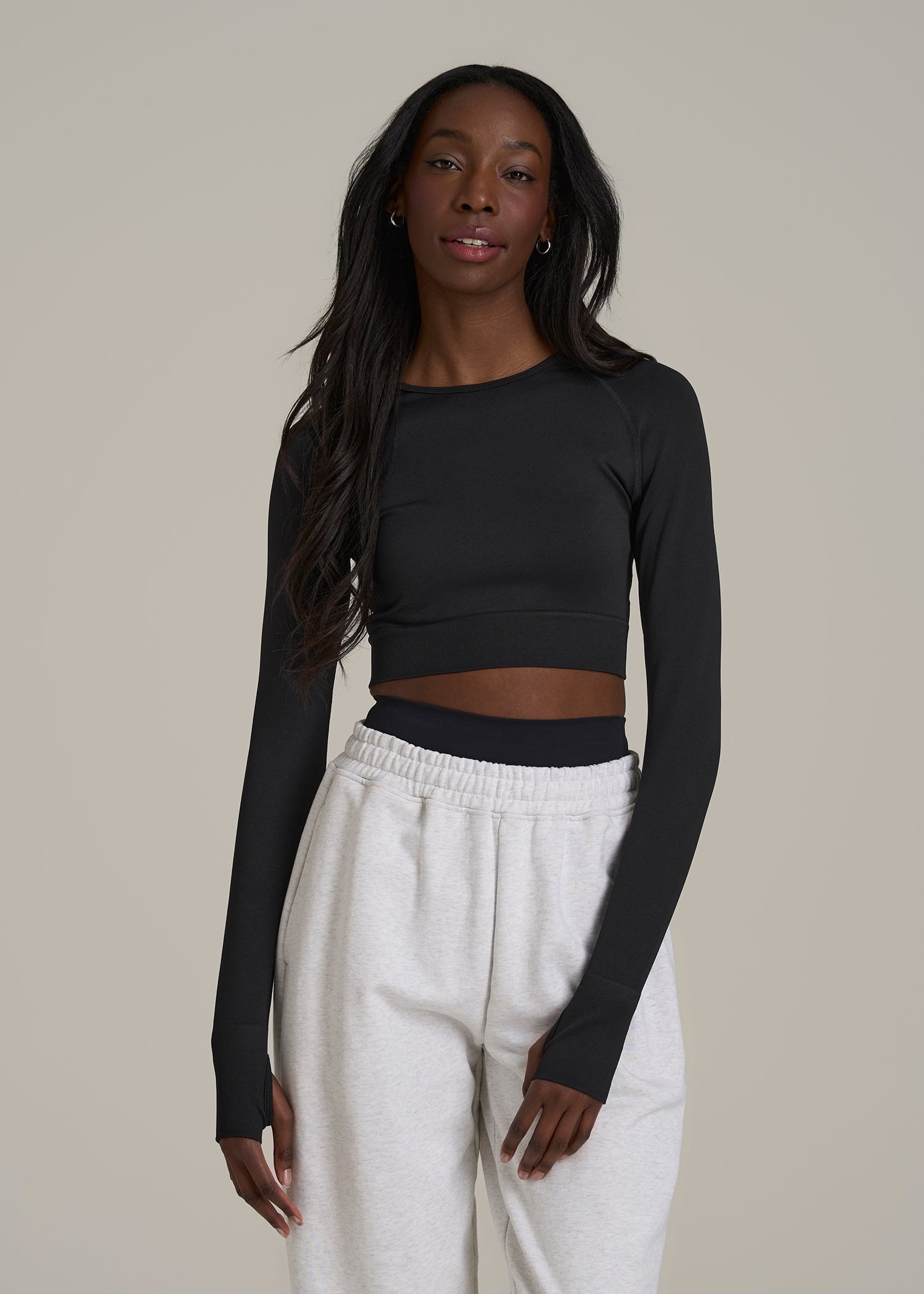 Compression Long Sleeve Cropped Training Top for Tall Women - Main Image
