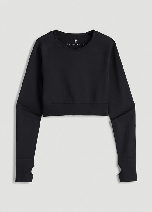 Compression Long Sleeve Cropped Training Top for Tall Women in Black