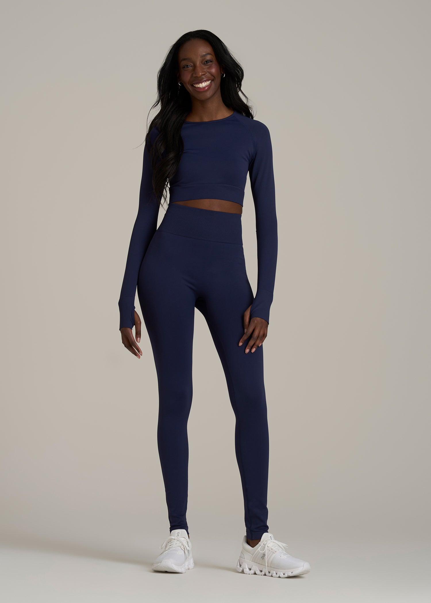 Compression Long Sleeve Cropped Training Top for Tall Women in Regal Blue