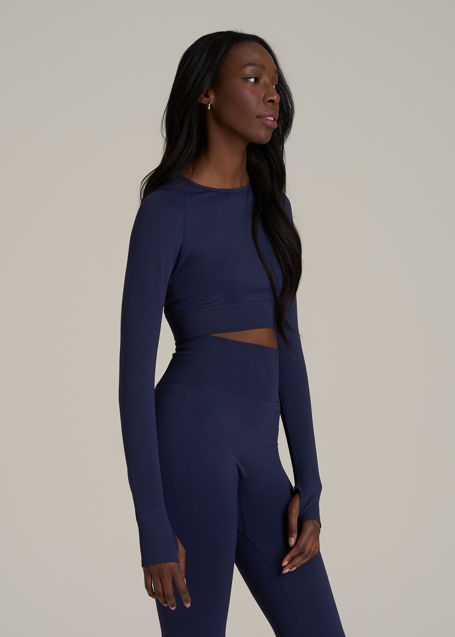 Compression Long Sleeve Cropped Training Top for Tall Women in Regal Blue
