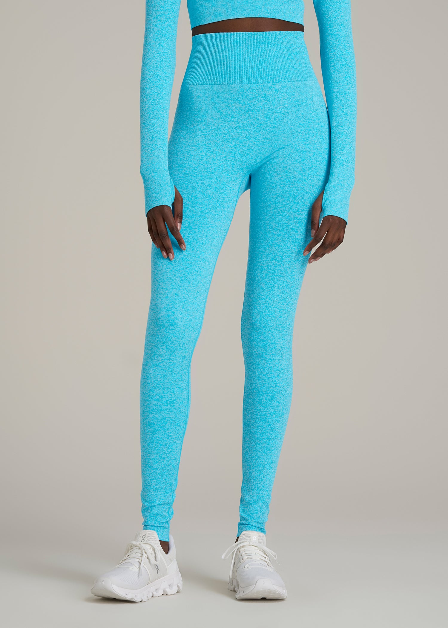 Compression Training Leggings for Tall Women in Scuba Blue Mix