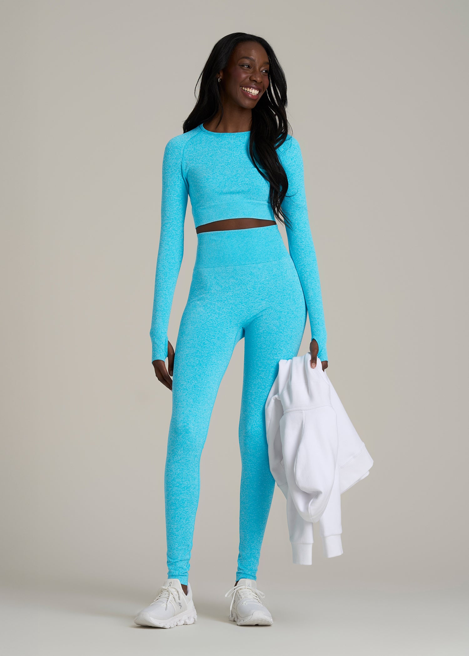 Compression Training Leggings for Tall Women in Scuba Blue Mix