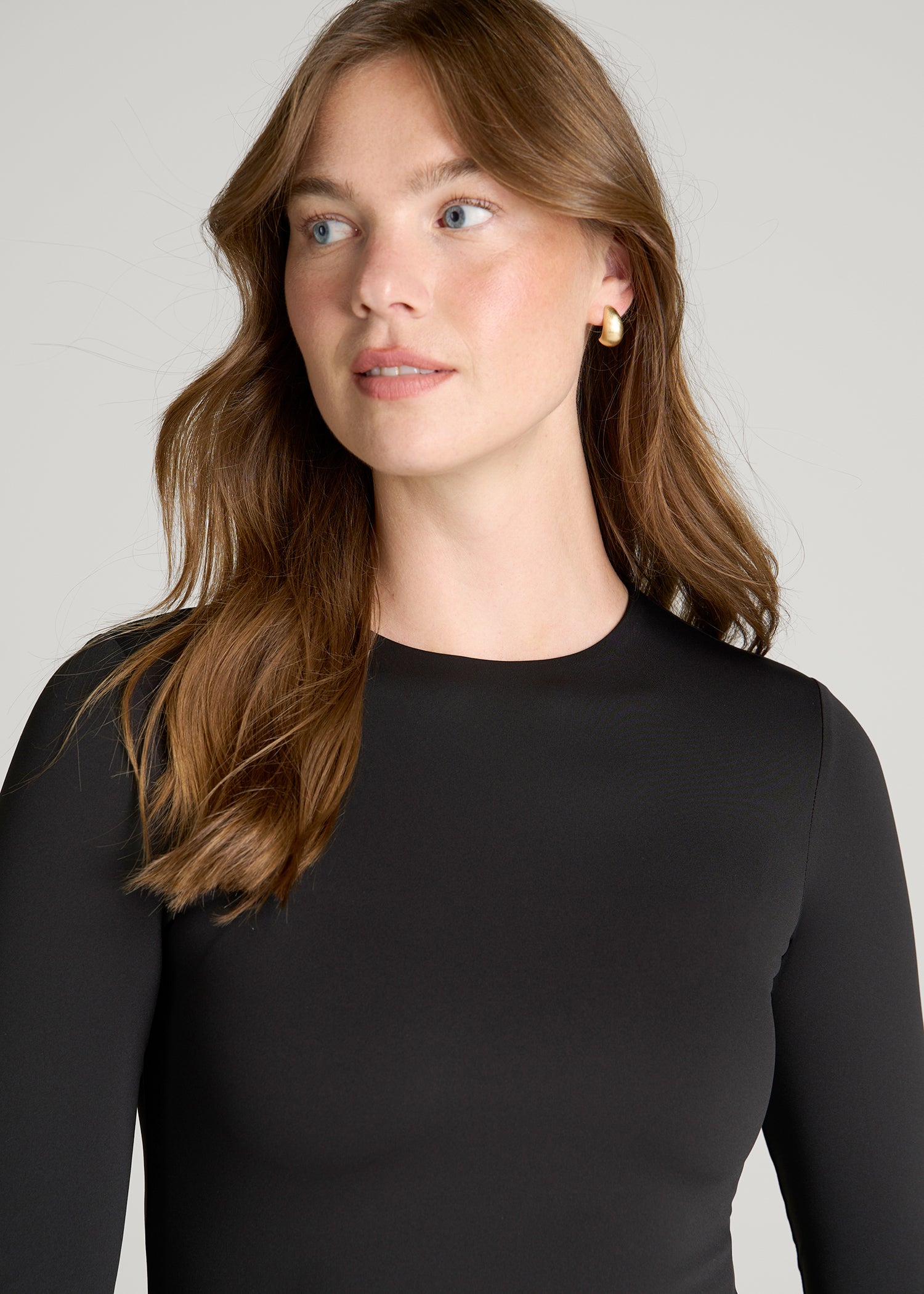Contour Jersey Long Sleeve Crewneck for Tall Women in Black