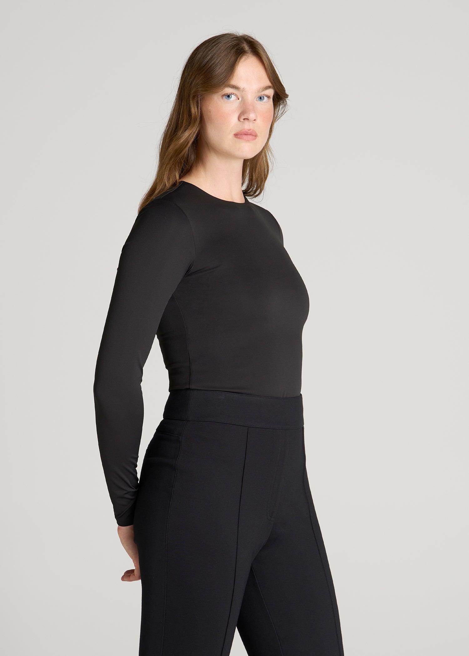 Contour Jersey Long Sleeve Crewneck for Tall Women in Black