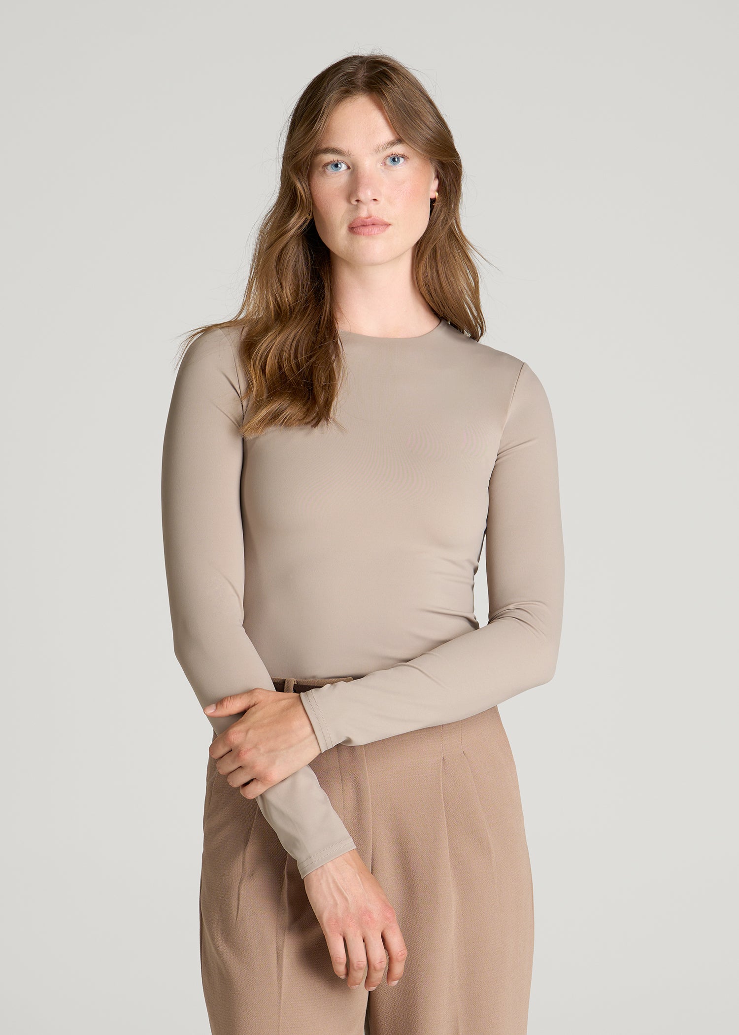 Contour Jersey Long Sleeve Crewneck for Tall Women in Moon Rock