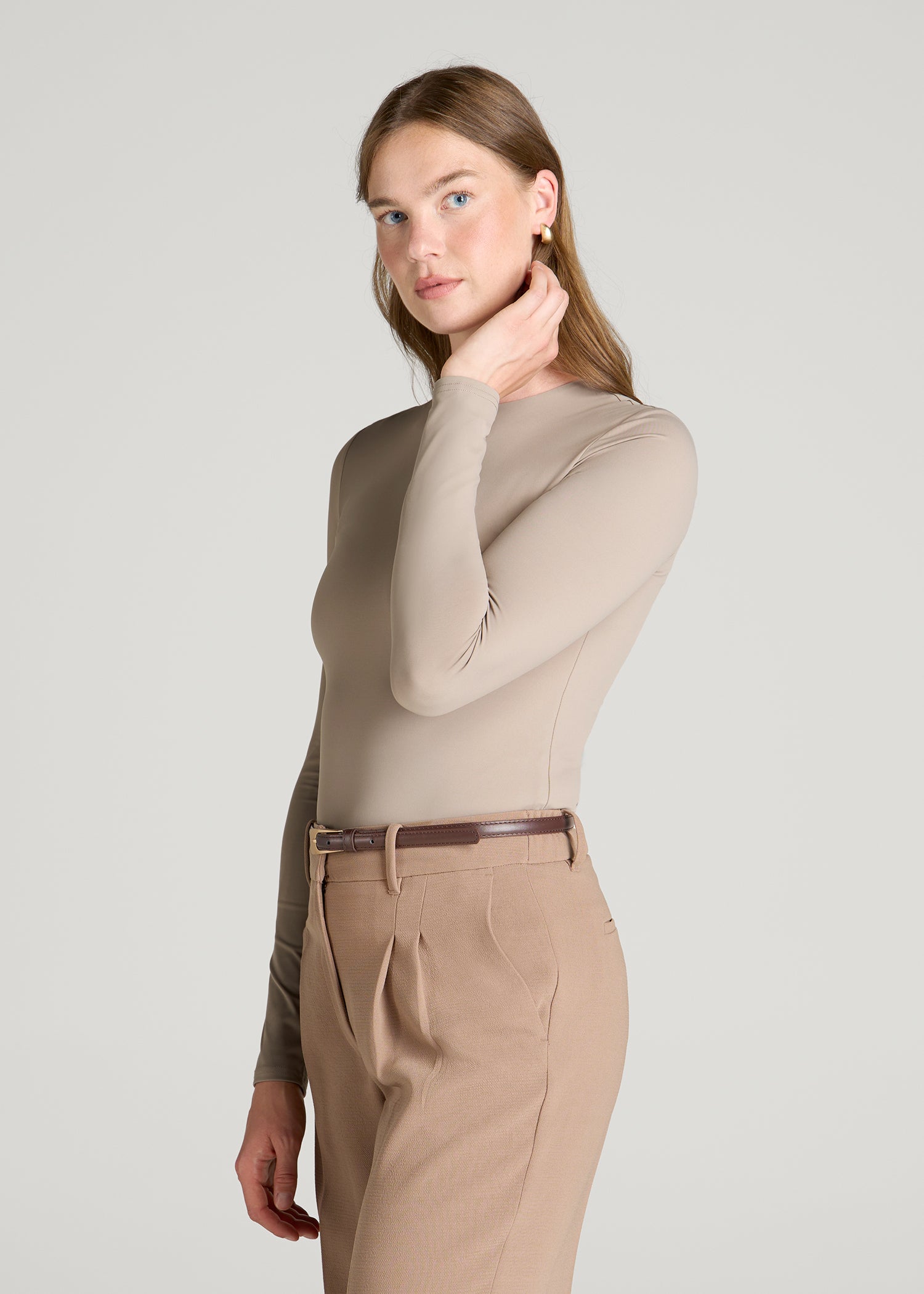 Contour Jersey Long Sleeve Crewneck for Tall Women in Moon Rock