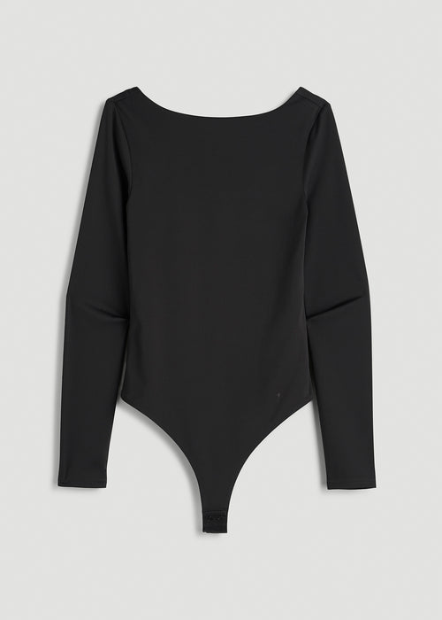 Contour Jersey Scoop Back Long Sleeve Bodysuit for Tall Women in Black