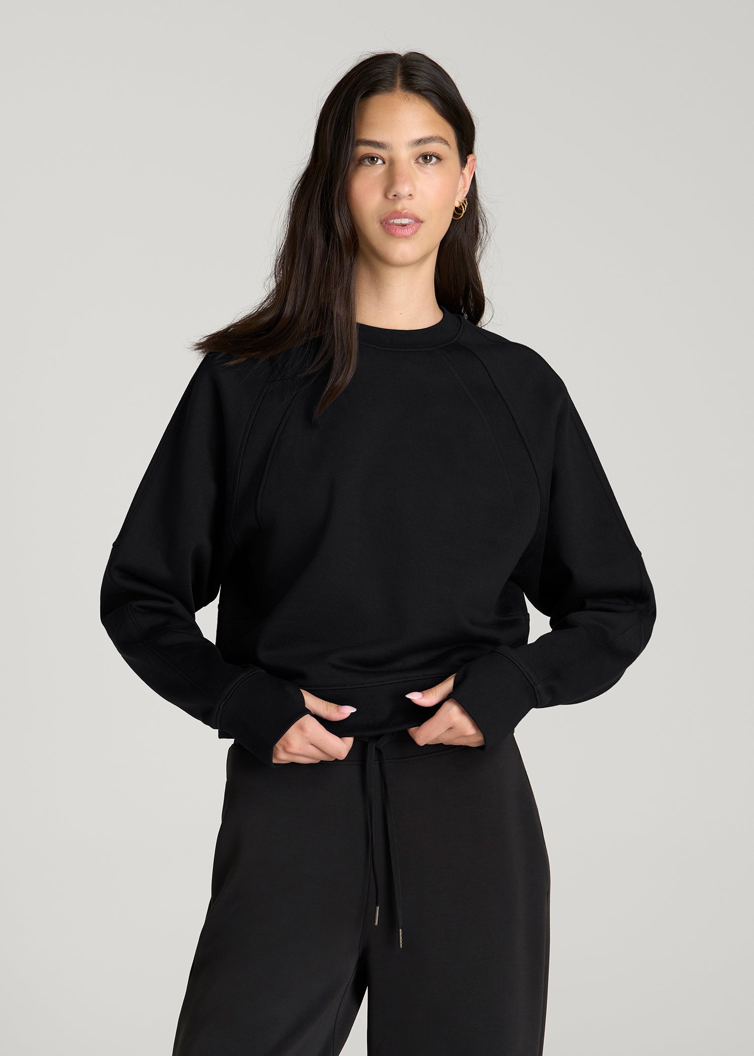 Core Motion Oversized Cropped Crew Pullover for Tall Women in Black