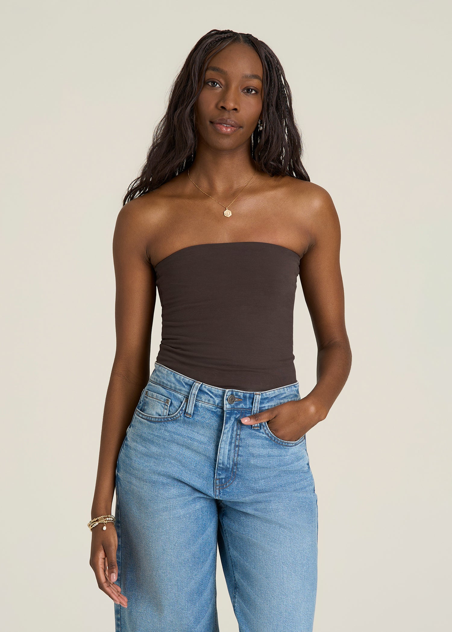 Cotton Blend tube top for Tall Women in Espresso