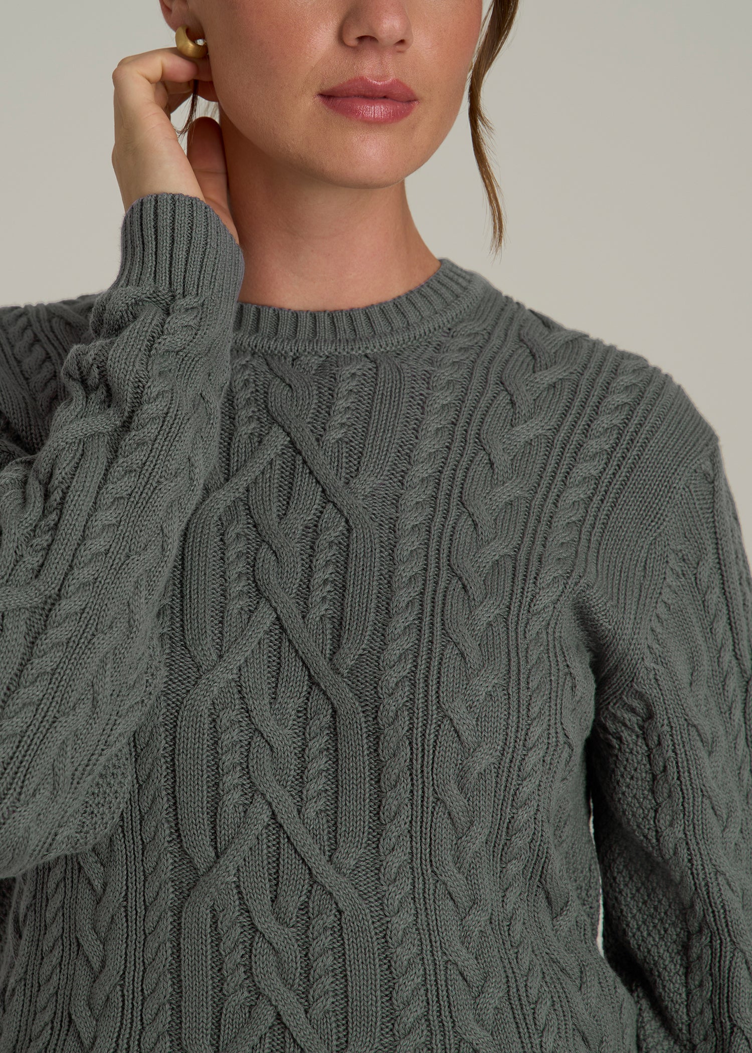 Cotton Crewneck Sweater for Tall Women in Balsam Green