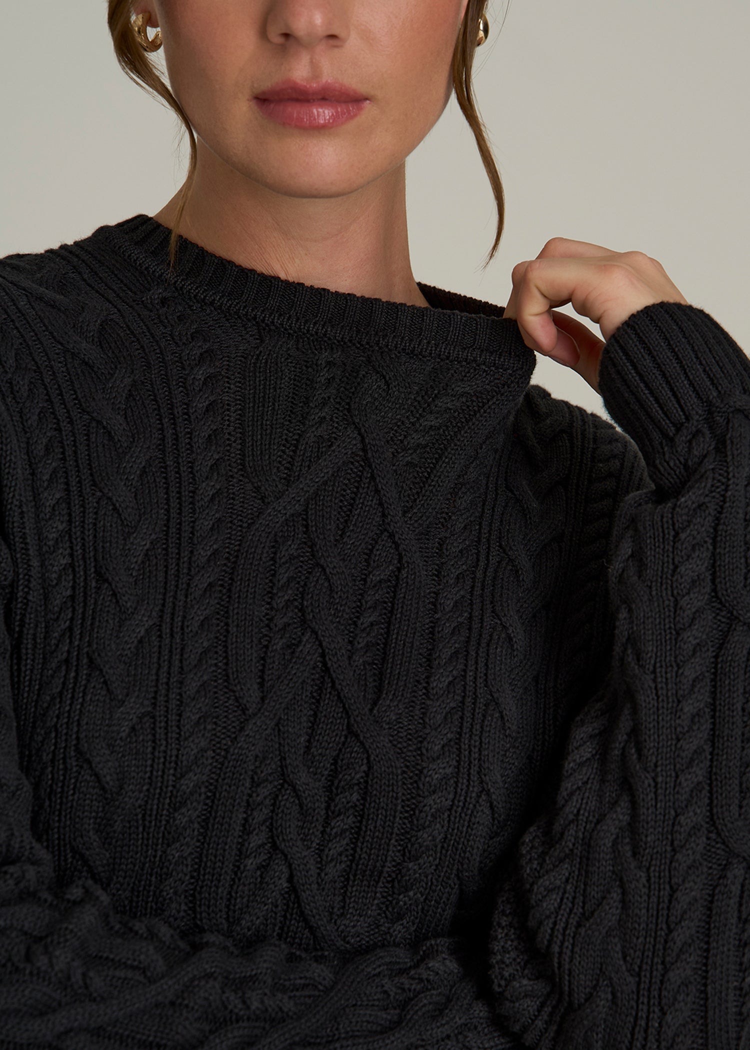Cotton Crewneck Sweater for Tall Women in Black