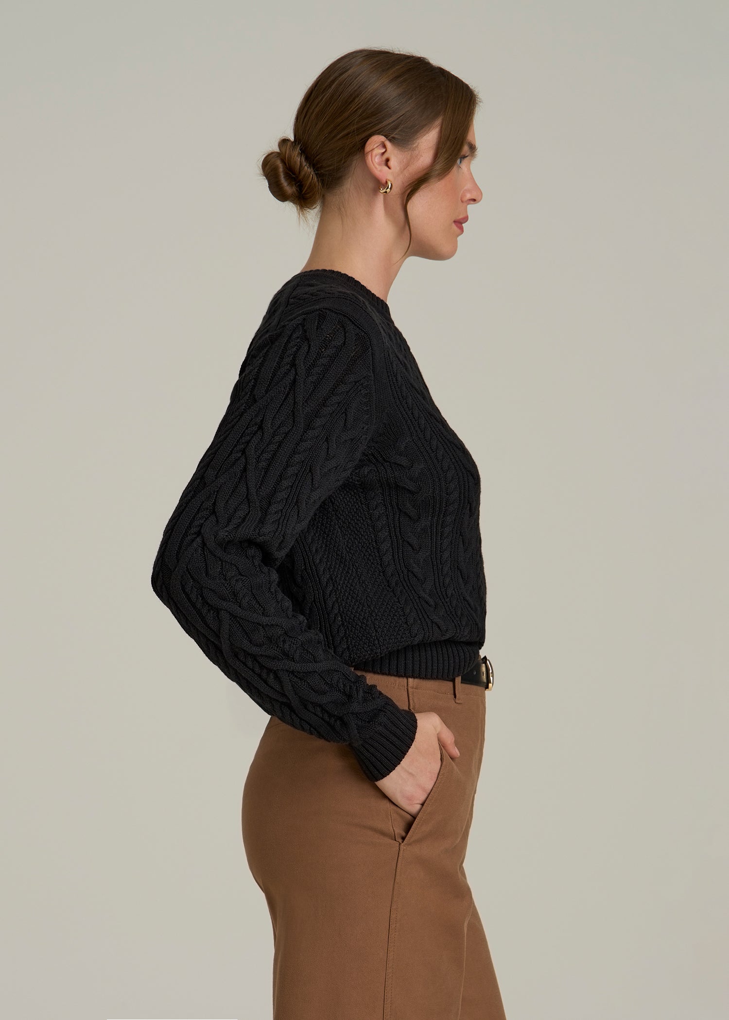 Cotton Crewneck Sweater for Tall Women in Black