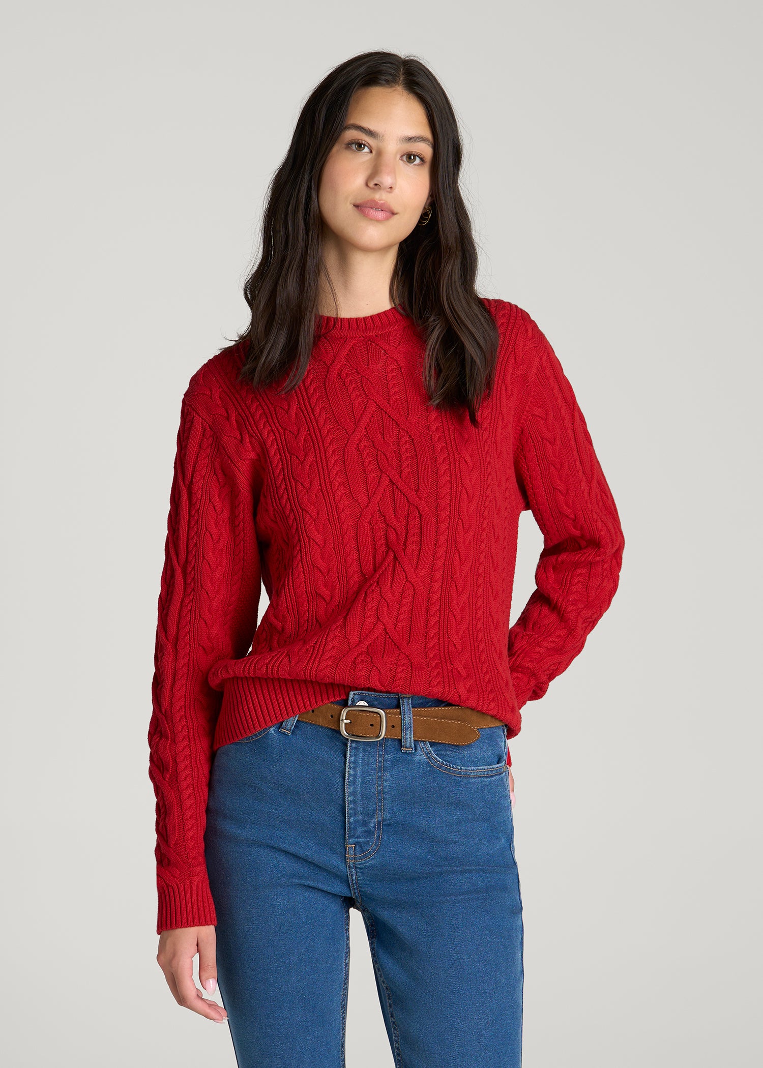 Cotton Crewneck Sweater for Tall Women in Salsa