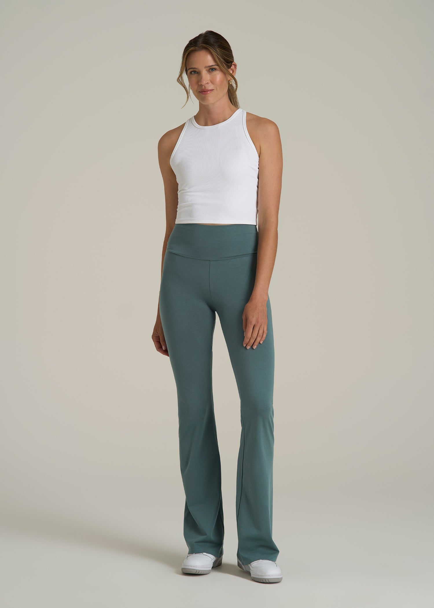 Cotton Flare Leggings for Tall Women in Balsam Green
