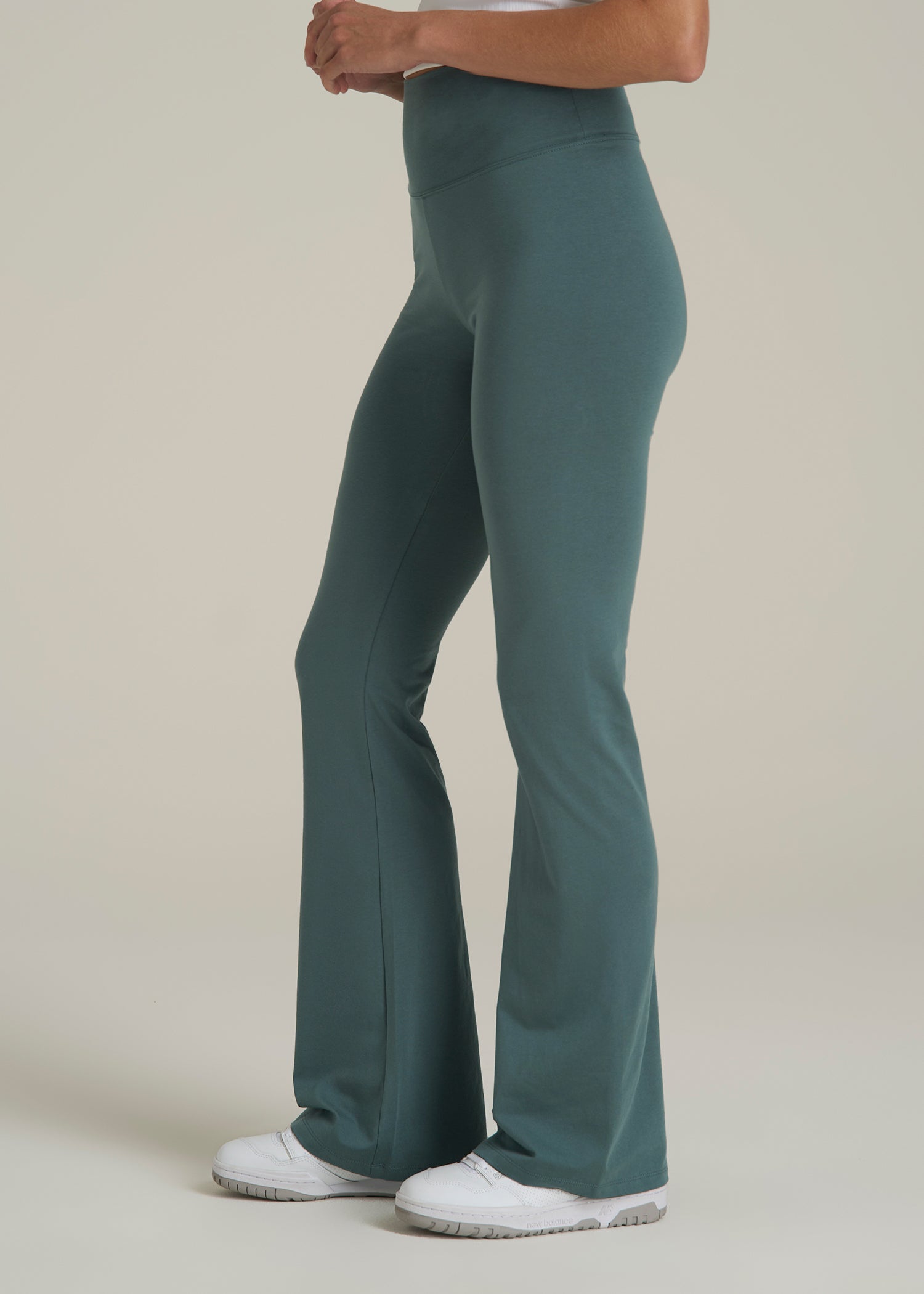 Cotton Flare Leggings for Tall Women in Balsam Green