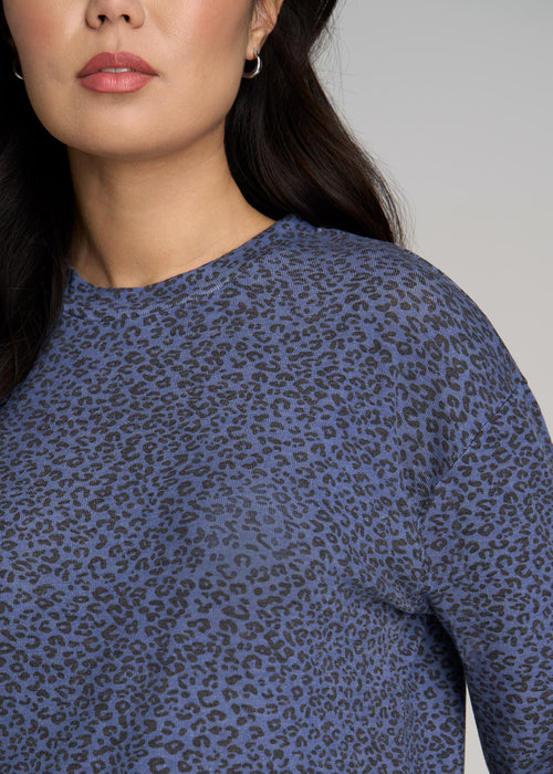 Cozy Lounge Crewneck for Tall Women in Navy Leopard