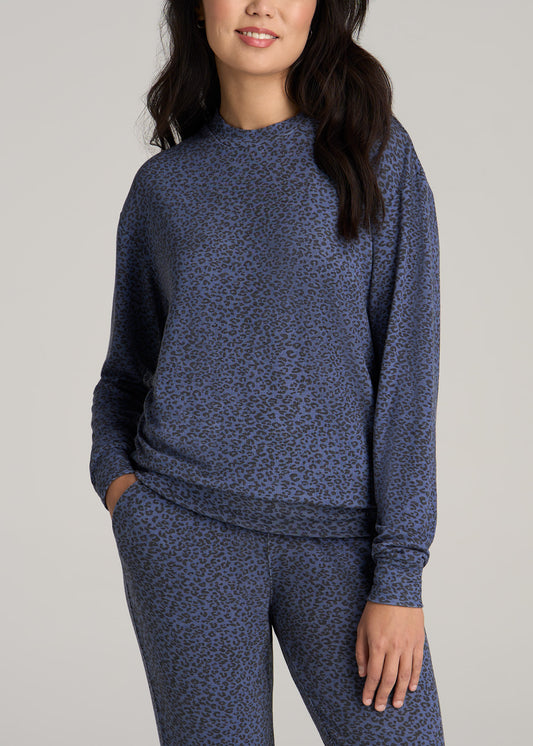 Cozy Lounge Crewneck in Navy Leopard - Tall Women's Shirts