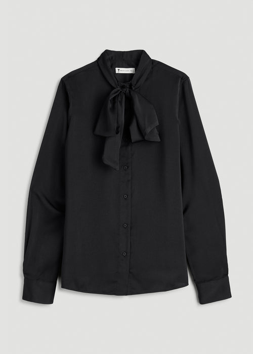Satin Blouse With Bow for Tall Women in Black