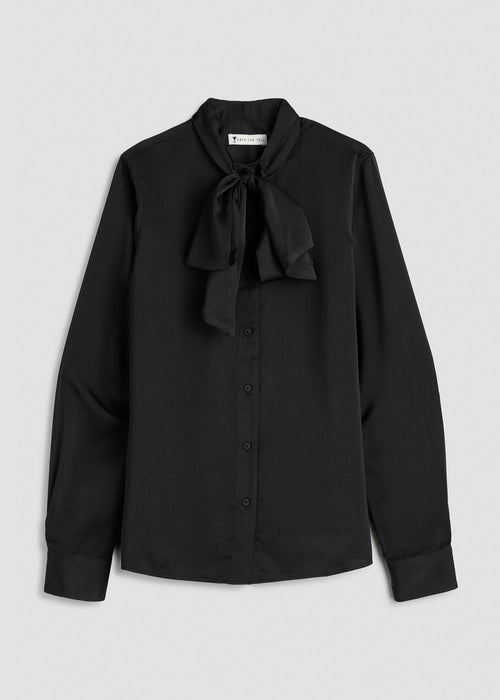 Satin Blouse With Bow for Tall Women in Black