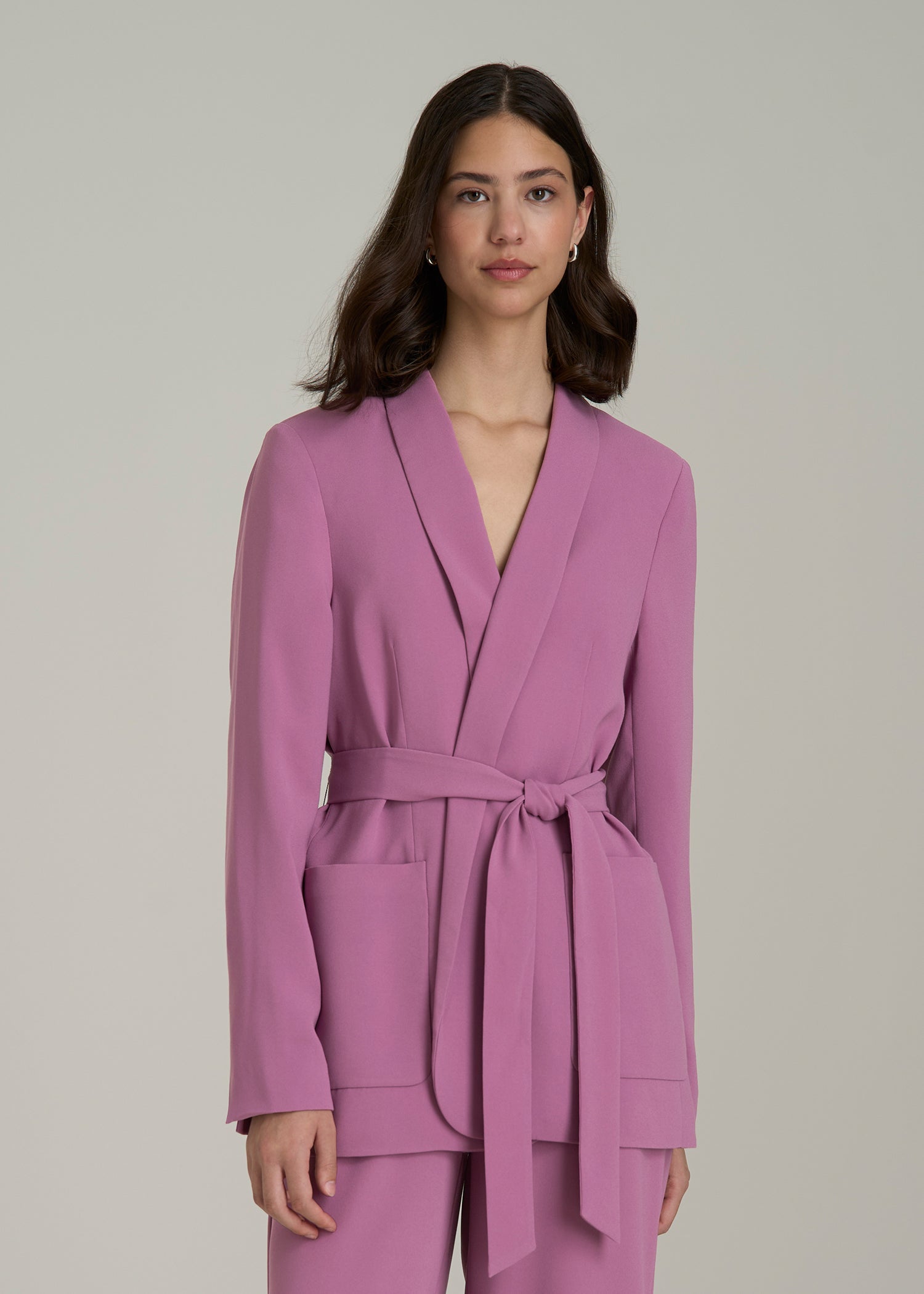 Crepe Wrap Blazer for Tall Women in Argyle Purple