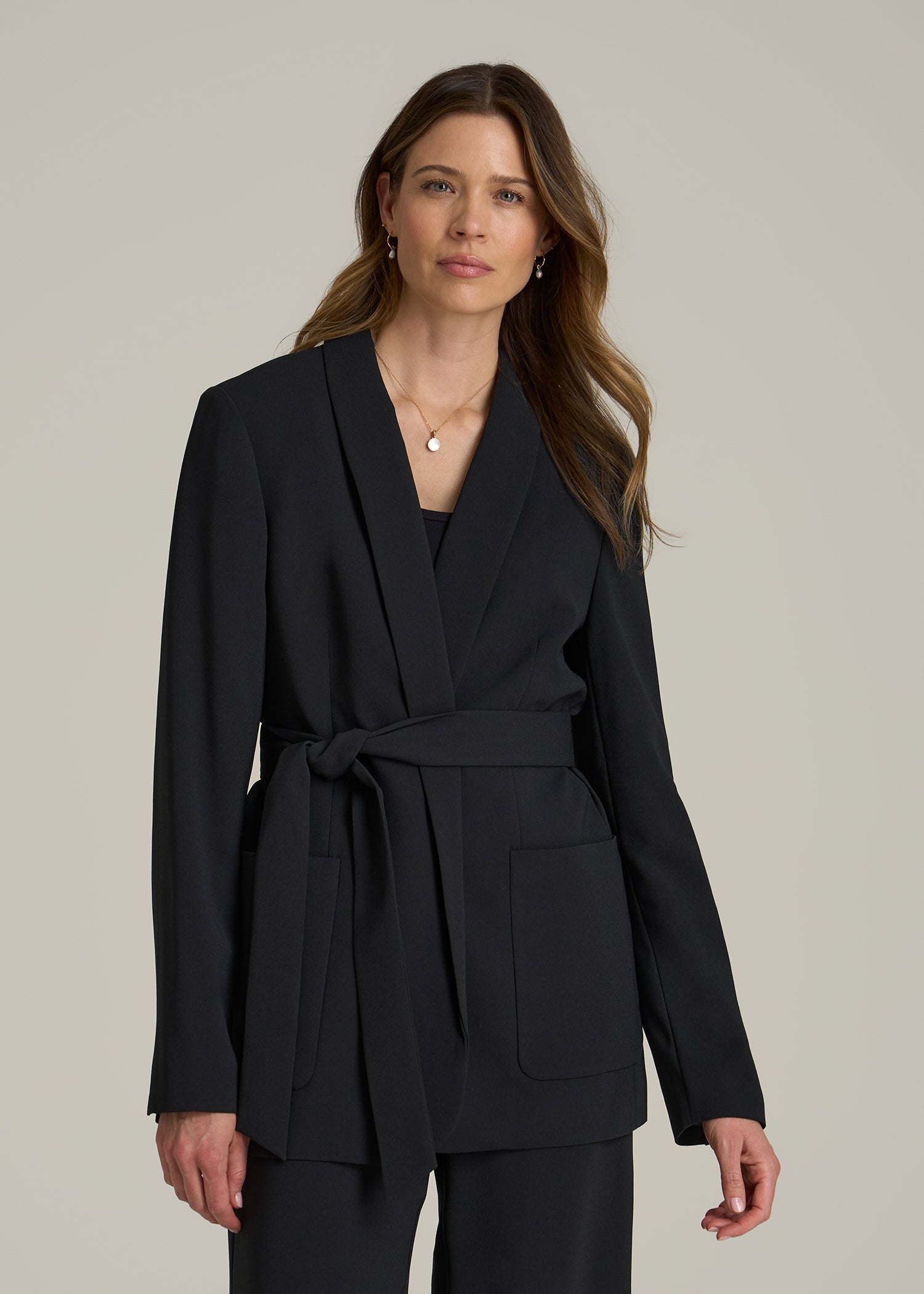 Crepe Wrap Blazer for Tall Women in Black