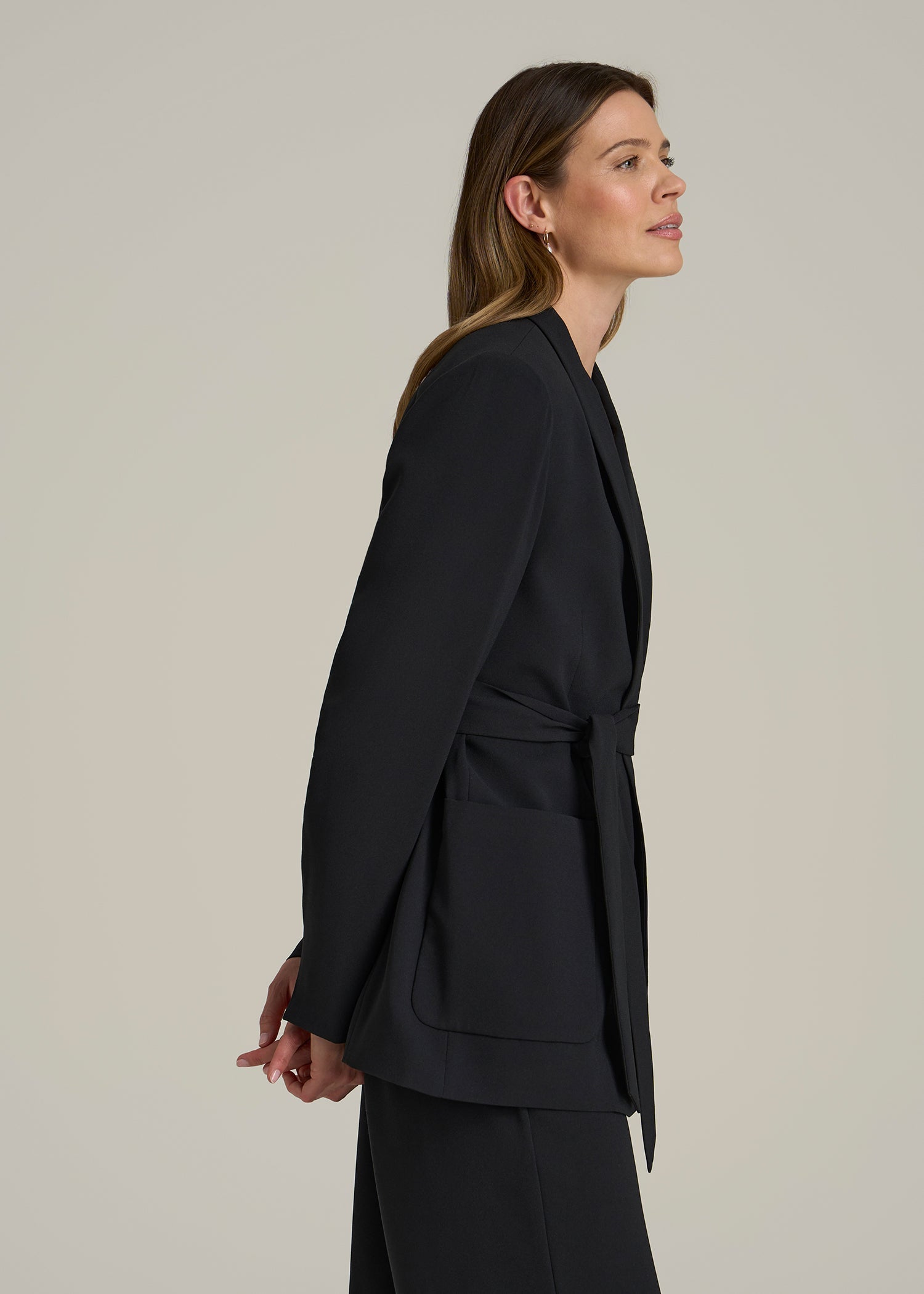 Crepe Wrap Blazer for Tall Women in Black
