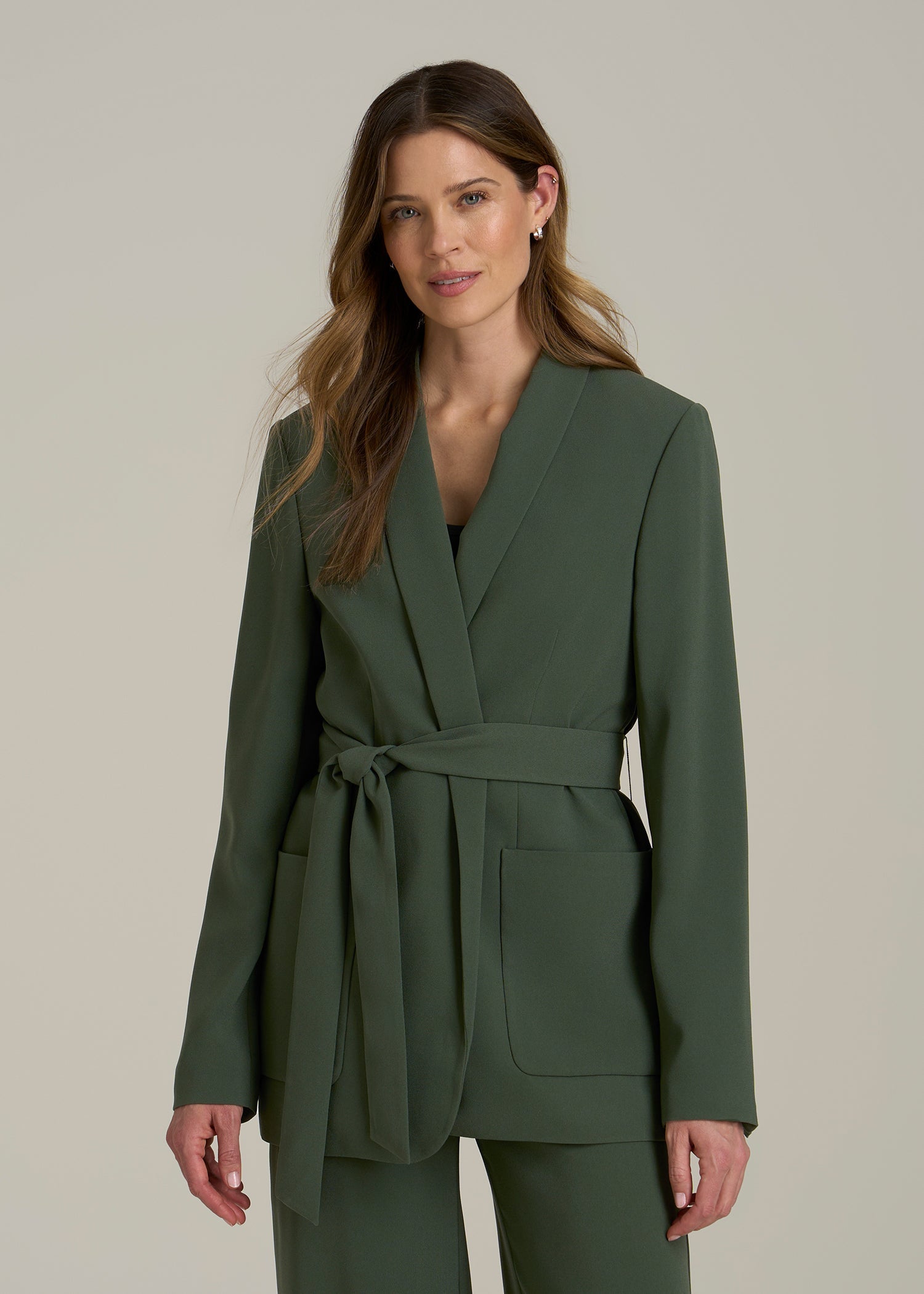 Crepe Wrap Blazer for Tall Women in Climbing Ivy