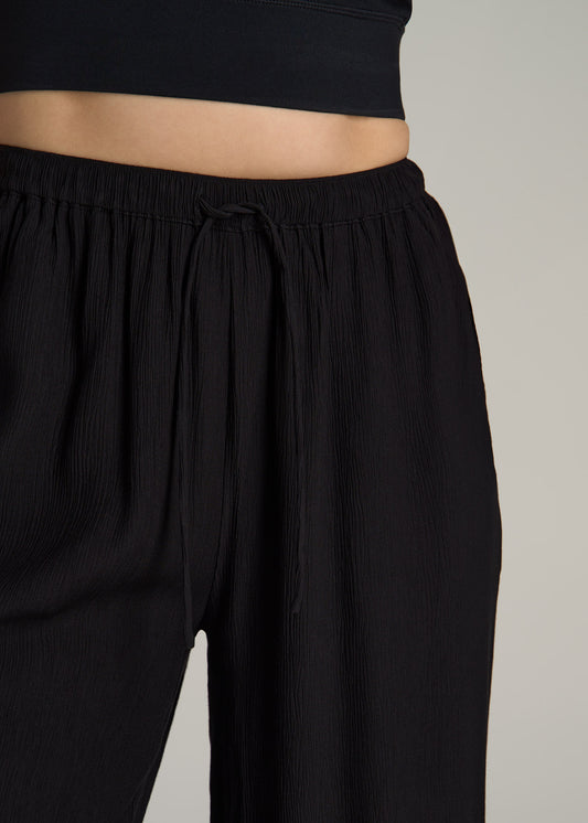 Crinkle Pull-on Wide-leg Pants for Tall Women in Black