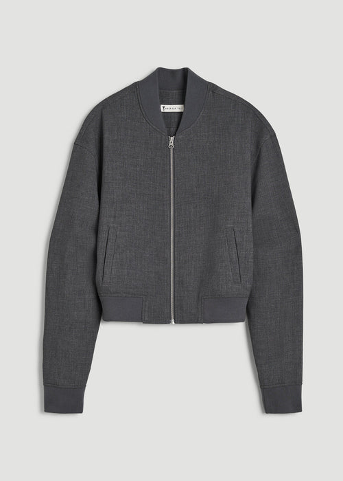 Cropped Bomber Jacket for Tall Women in Graphic Charcoal