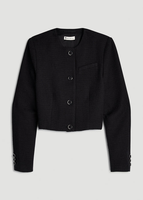Cropped Jackie Tweed Blazer for Tall Women in Black