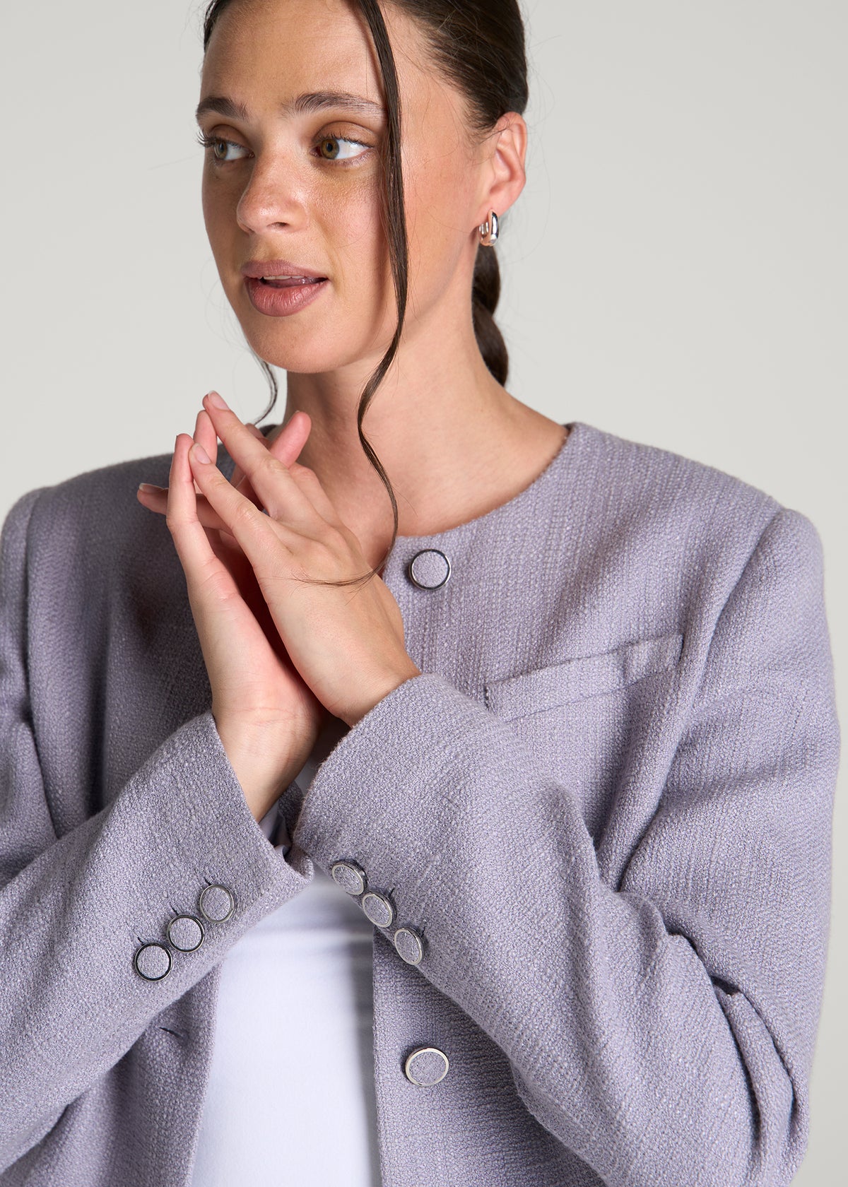 Cropped Jackie Tweed Blazer for Tall Women in Dusty Lilac