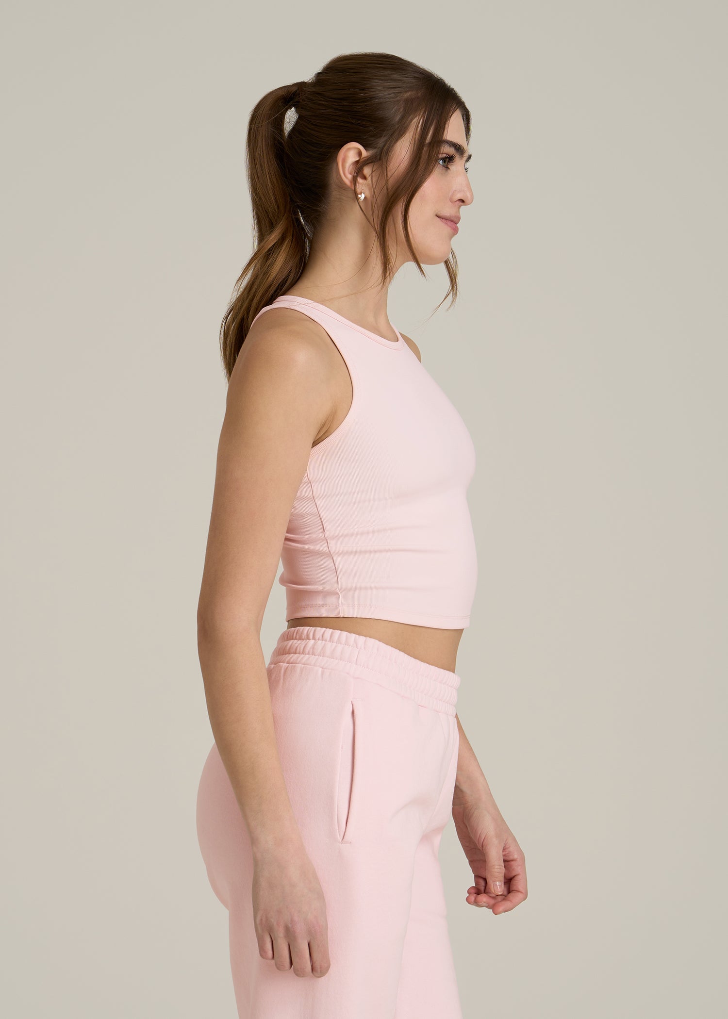 Cropped Ribbed Tank Top for Tall Women in Barely Pink