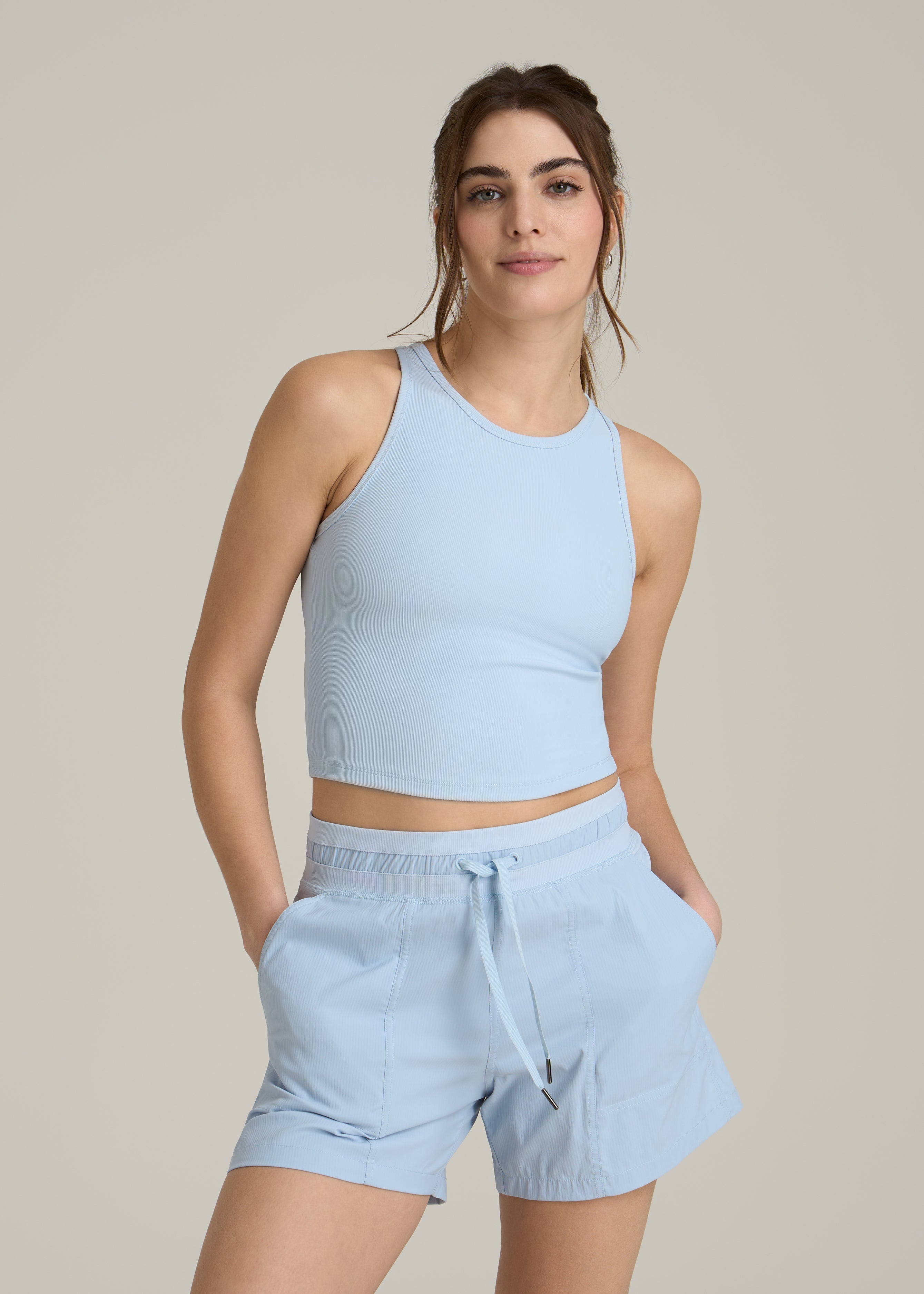 Cropped Ribbed Tank Top for Tall Women in Ice Blue