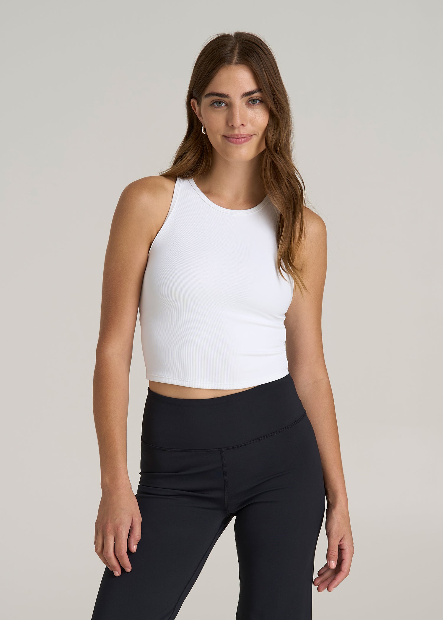 Cropped Ribbed Tank Top for Tall Women in White