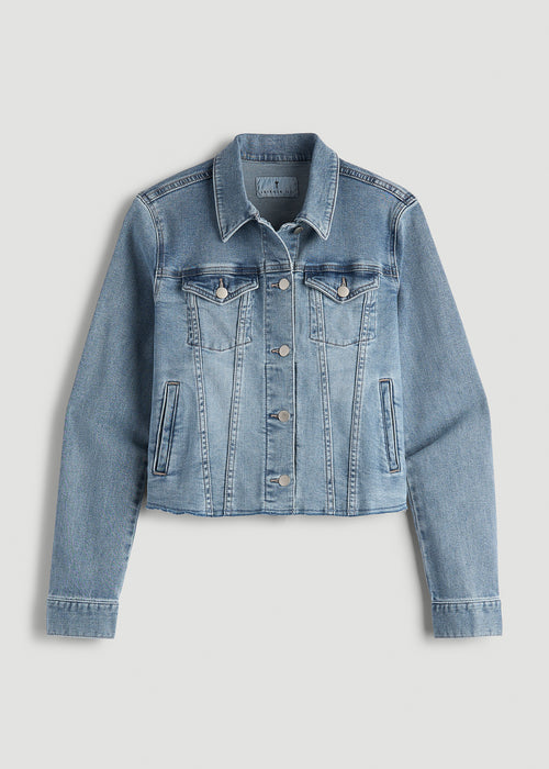 Cropped Stretch Denim Jacket for Tall Women in Perfect Blue