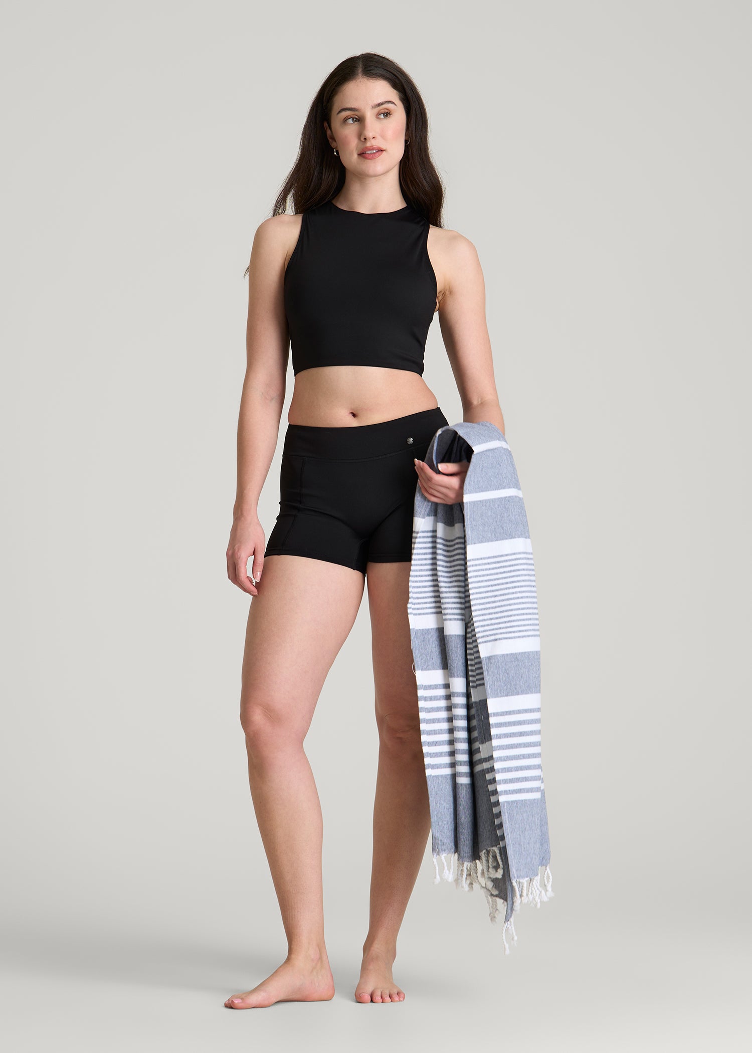 Cropped Swim Tank for Tall Women in Deep Black
