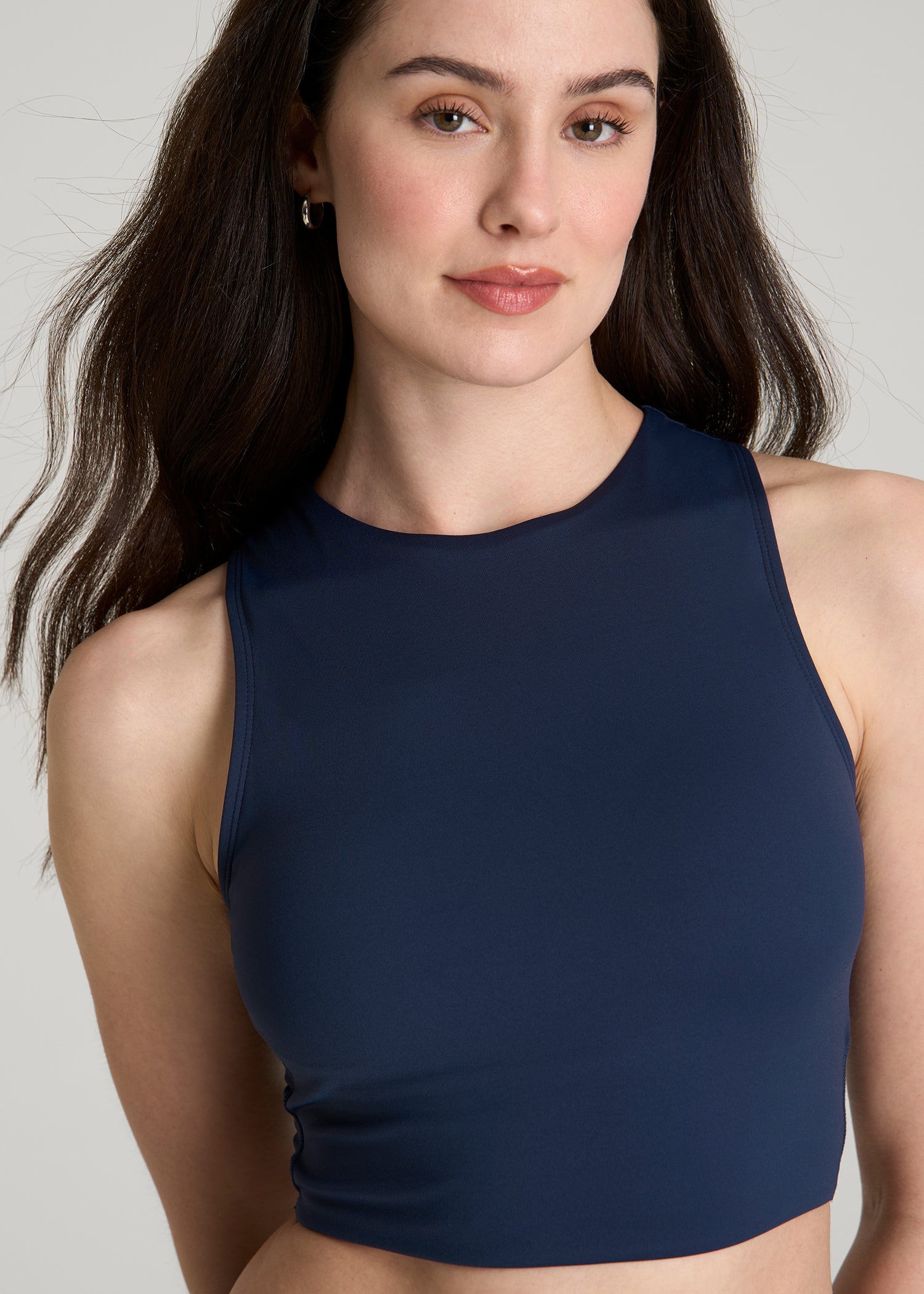 Cropped Swim Tank for Tall Women in Navy Blue