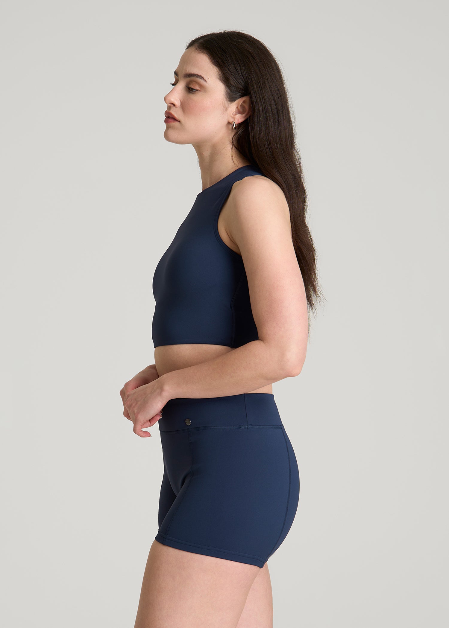 Cropped Swim Tank for Tall Women in Navy Blue