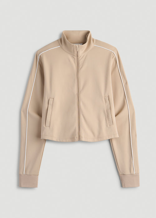 Cropped Track Jacket with Piping for Tall Women in Clay