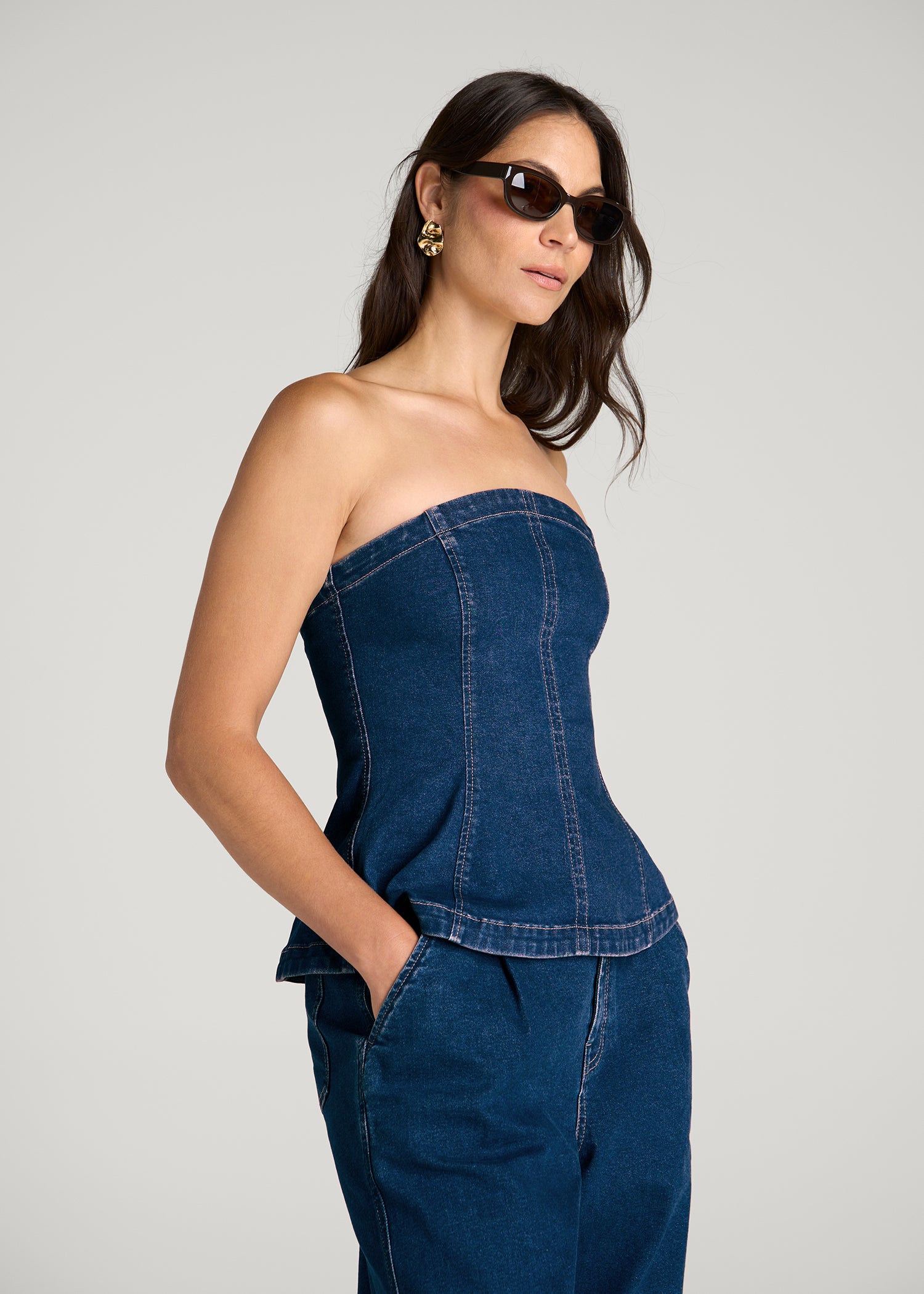 Denim Bustier for Tall Women in New Colorado Blue