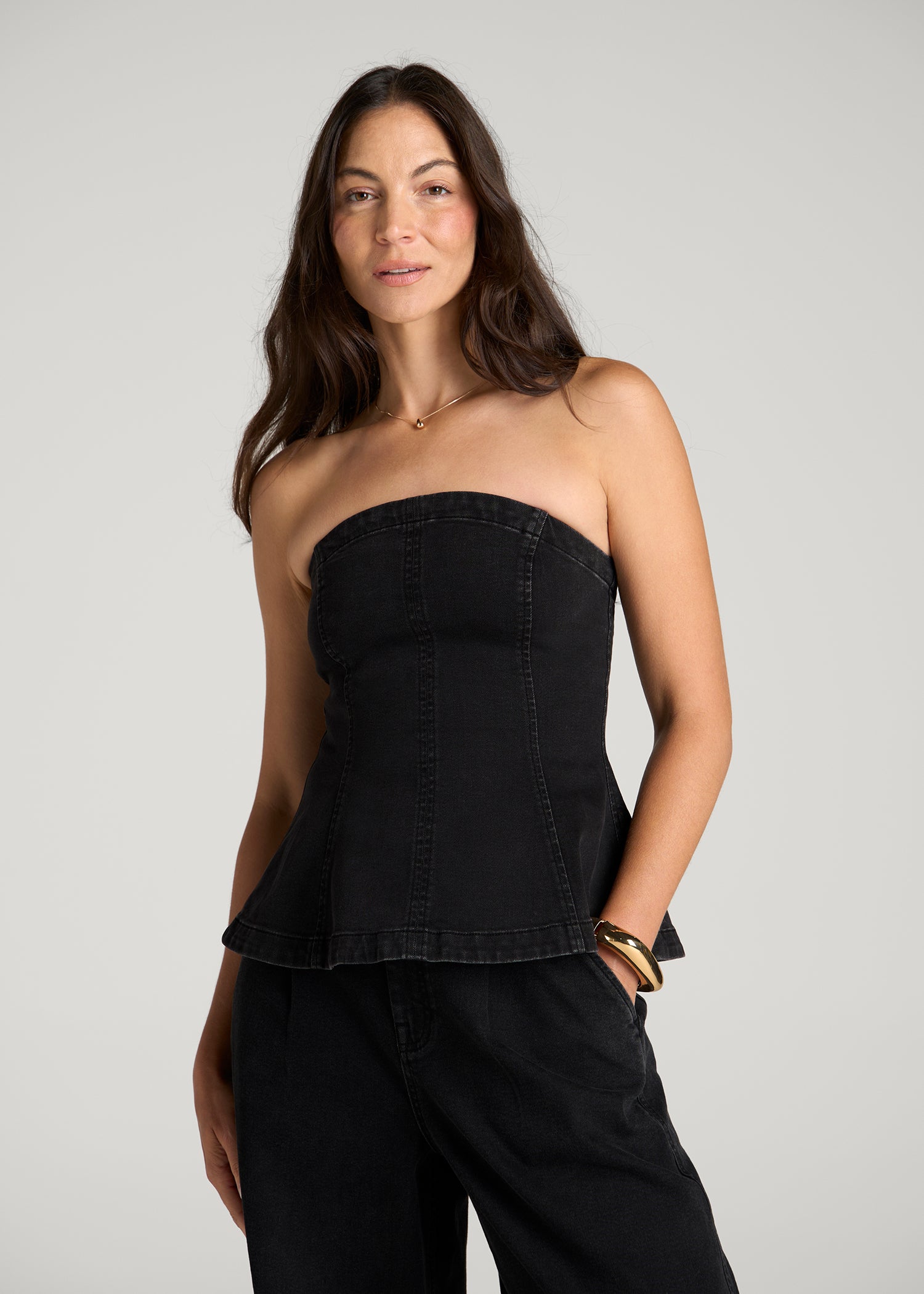 Denim Bustier for Tall Women in Onyx Black Wash