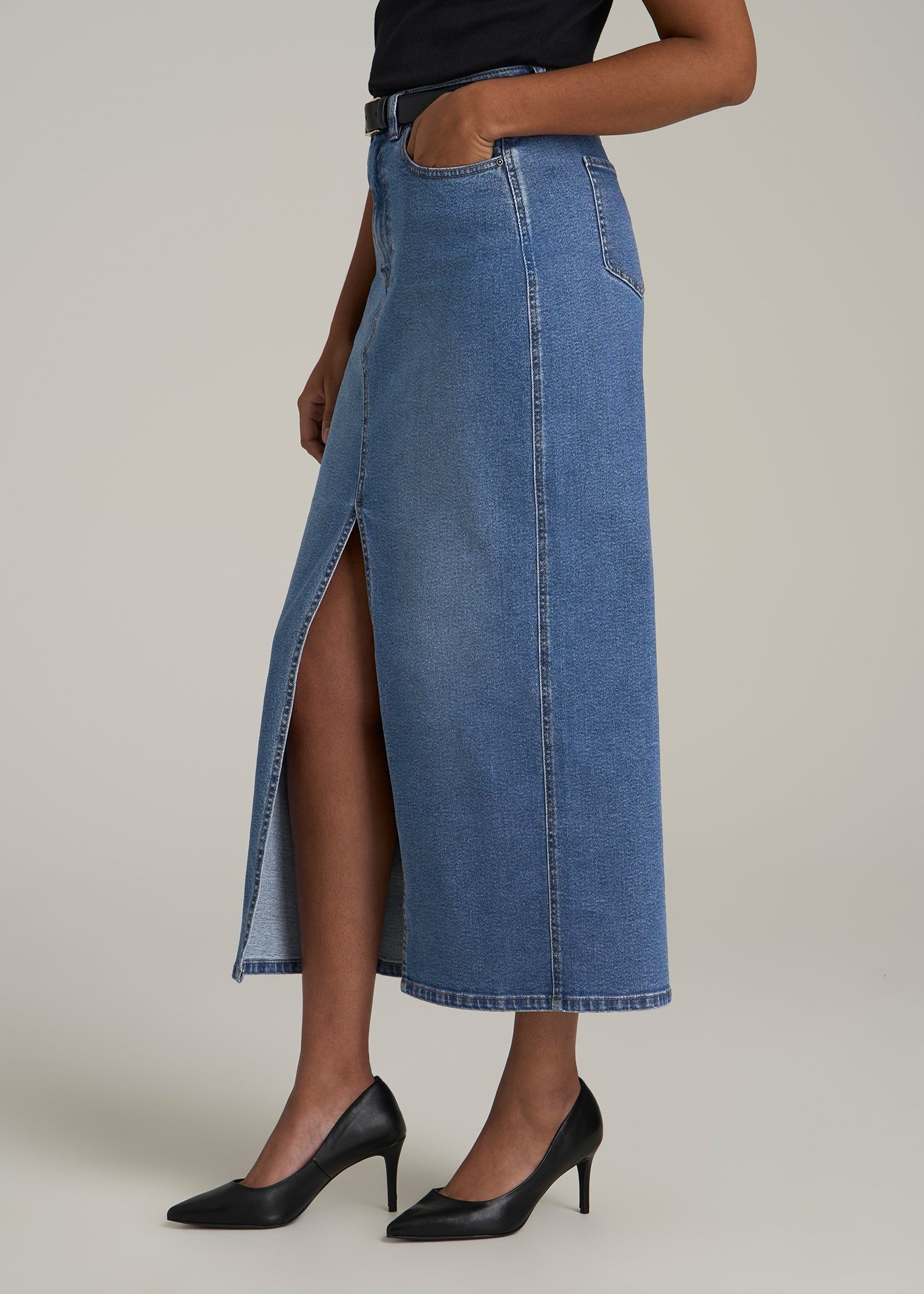 Denim Maxi Skirt for Tall Women in Colorado Blue