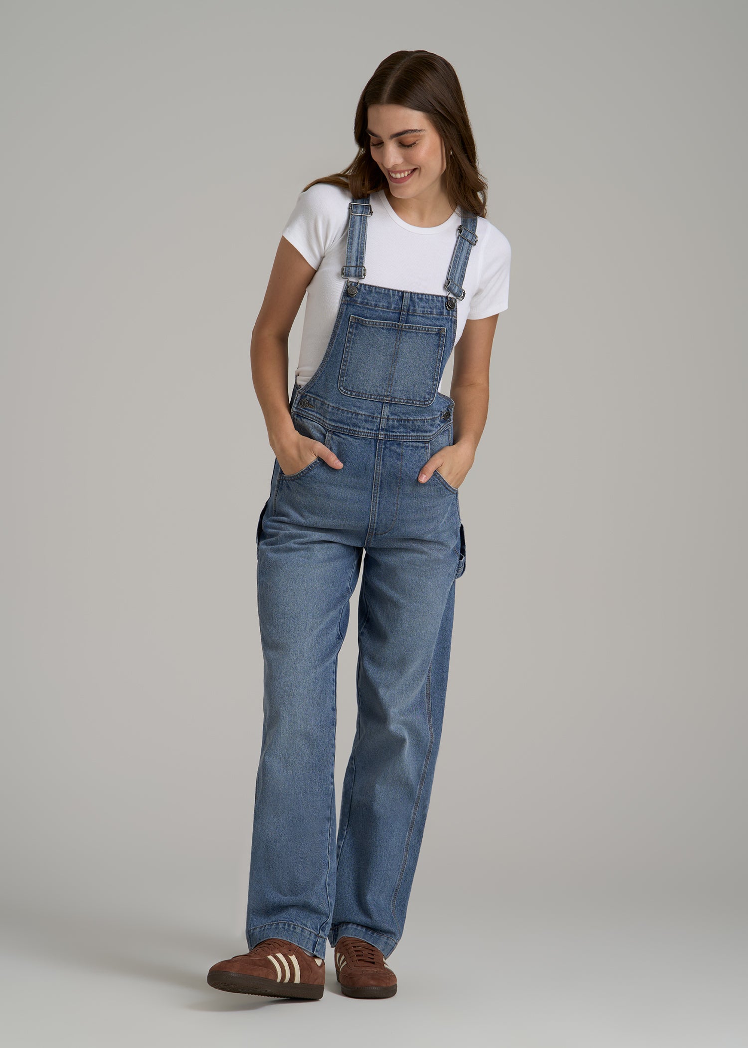 Denim Overalls for Tall Women in Malibu Blue