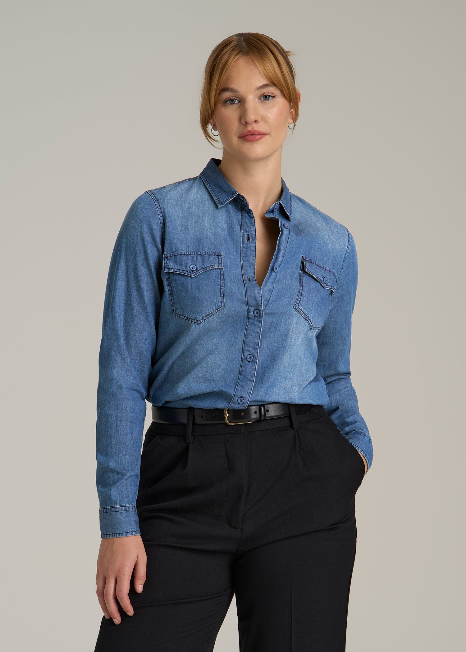 Denim Shirt for Tall Women in Faded Blue