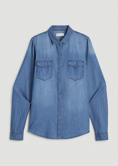 Denim Shirt for Tall Women in Faded Blue