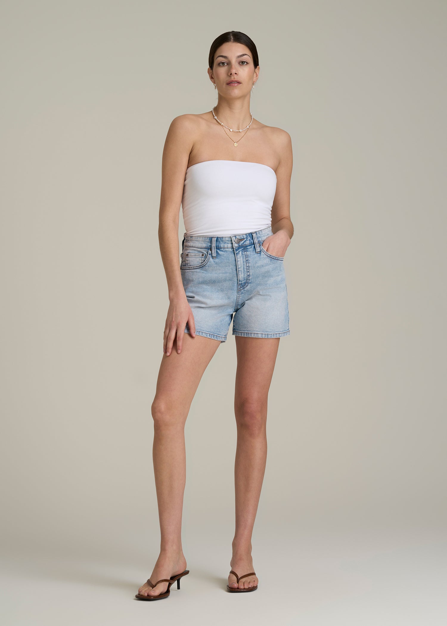 Denim Shorts for Tall Women in Surfer Blue