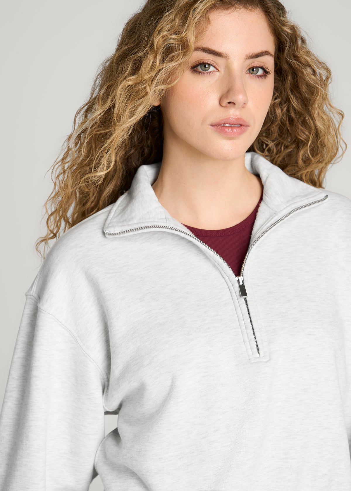 Everyday Fleece Half-Zip Sweatshirt for Tall Women in Heather Cloud White