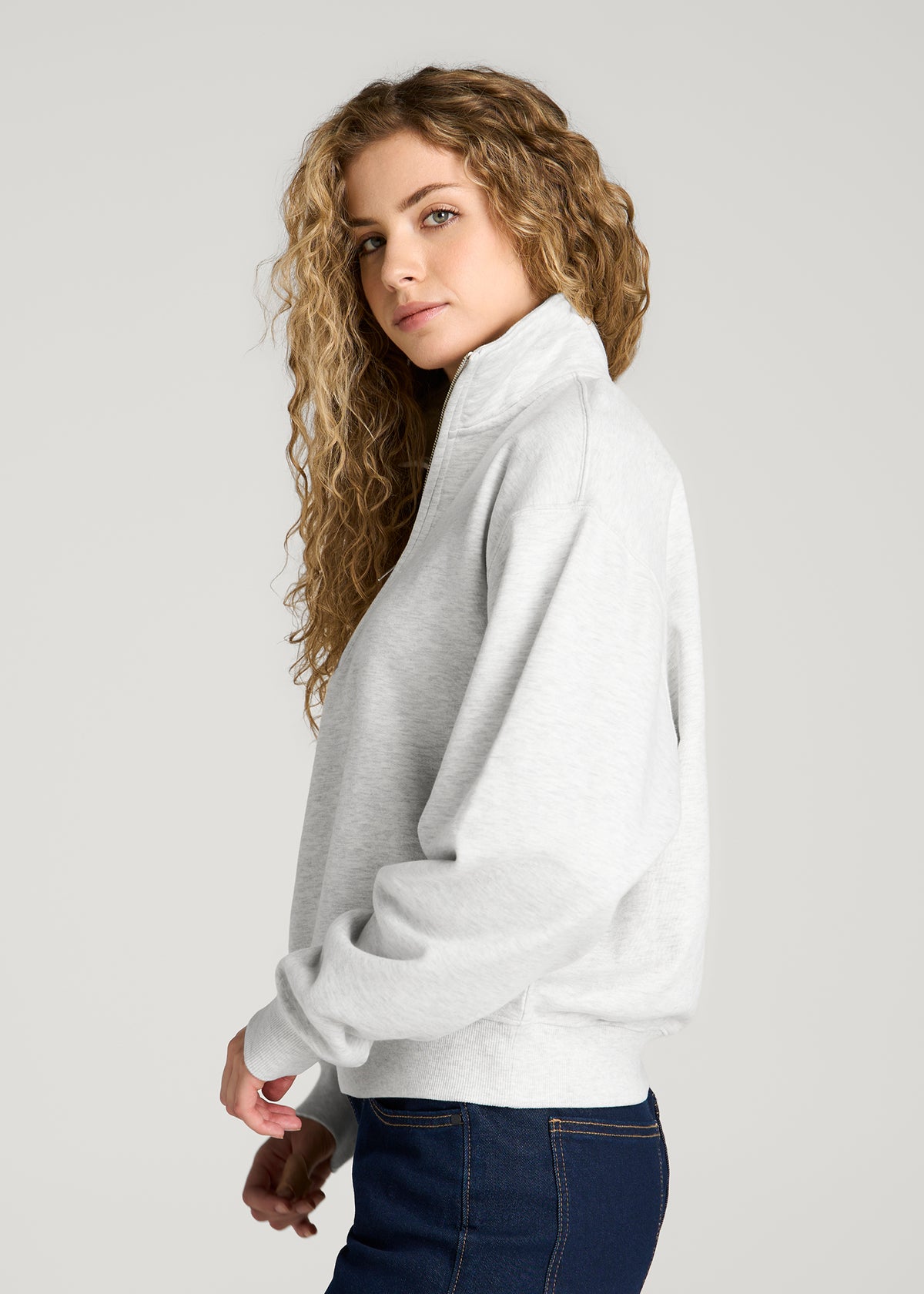 Everyday Fleece Half-Zip Sweatshirt for Tall Women in Heather Cloud White